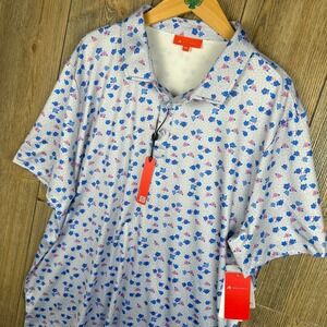 Redvanly Leone Polo Men XXL Blue Lavender Floral Print Golf Short Sleeve Shirt